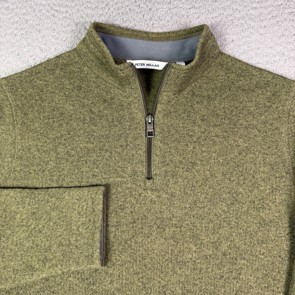 Peter Millar 1/4 Zip Pullover Mens M Green Performance Fleece Sweater Golf